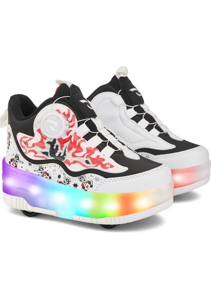 Flames Çocuk Patenli Işıklı Tekerlekli Spor Ayakkabı & Beyaz-Siyah Kaykay Ayakkabı 4 Teker fiyatları