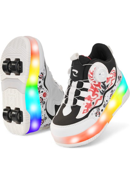 Flames Çocuk Patenli Işıklı Tekerlekli Spor Ayakkabı & Beyaz-Siyah Kaykay Ayakkabı 4 Teker modelleri