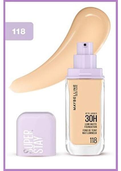 Super Stay Lumi Matte Fondöten 118 - Saten Mat Bitiş, Uzun Süre Kalıcı