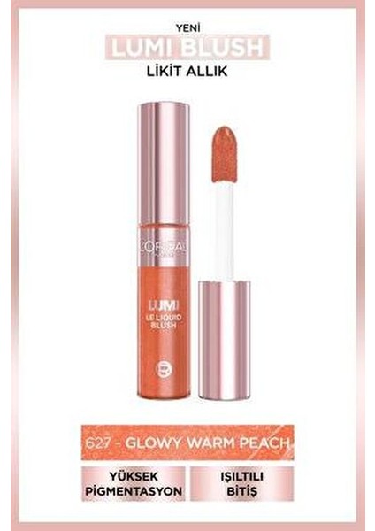Lumi Blush Likit Allık 627 Glowy Warm Peach Yüksek Pigmentasyon ve Işıltılı Bitiş