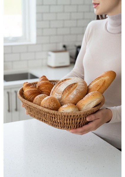 Rattan Piknik Hasır Ekmek Sepeti Meyve Sebze Sepeti Plastik Örme