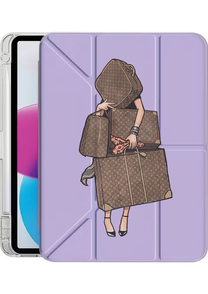 iPad 10.2 (8.nesil) Kılıf Desenli Uyku Modlu Kalem Bölmeli Standlı Alışveriş Tutkusu