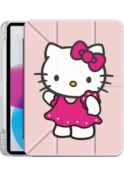 iPad 10.2 (8.nesil) Kılıf Desenli Uyku Modlu Kalem Bölmeli Standlı Kitty