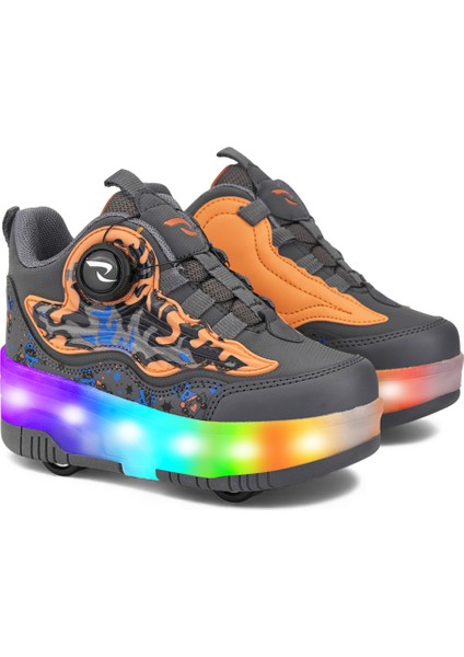 Flames Çocuk Patenli Işıklı Tekerlekli Spor Ayakkabı & Füme-Turuncu Kaykay Ayakkabı 4 Teker fiyatları