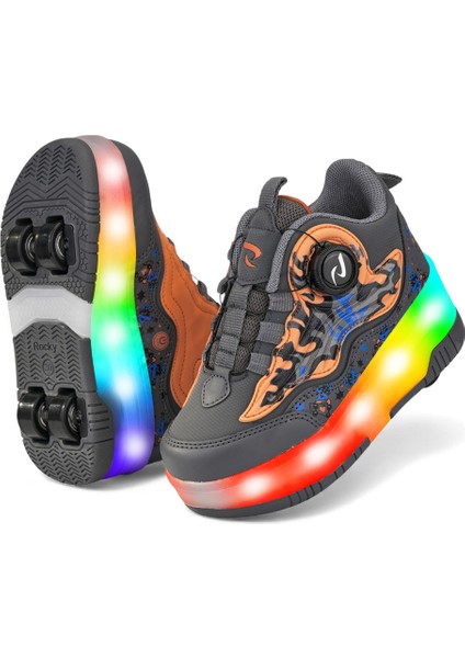 Flames Çocuk Patenli Işıklı Tekerlekli Spor Ayakkabı & Füme-Turuncu Kaykay Ayakkabı 4 Teker modelleri