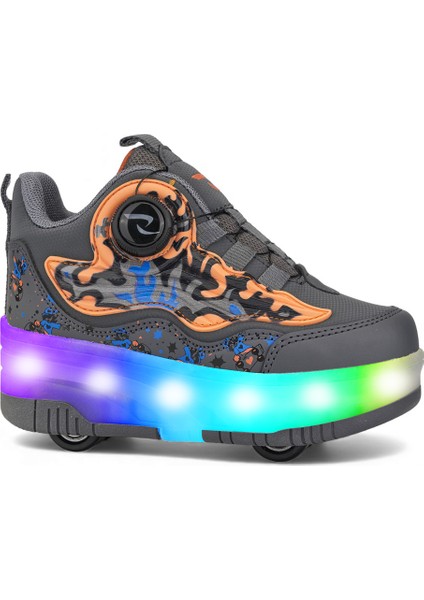 Flames Çocuk Patenli Işıklı Tekerlekli Spor Ayakkabı & Füme-Turuncu Kaykay Ayakkabı 4 Teker fırsatları