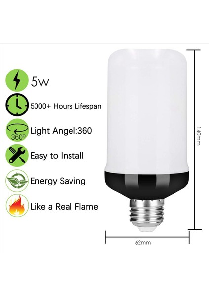 2x LED Flame Effect Ampul E27 Dekoratif Titreyen Gerçekçi Ateş Işıkları Ampul Festival Dekorasyon Lambası Black-C (Yurt Dışından) fırsatları