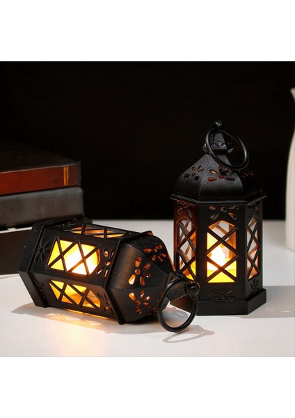 Retro Masaüstü Lamba Atmosfer Dekorasyon Altıgen Rüzgar Lambası Mum Lambası LED Rüzgar Lambası Taşınabilir At Lambası (Yurt Dışından) fiyatları