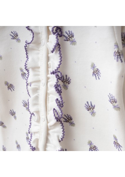 Sevimli Fırfırlı Lavanta Desenli Kendinden Eldivenli 0-3 Ay Bebek Tulum ve Battaniye Seti indirimleri