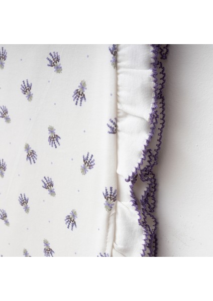 Sevimli Fırfırlı Lavanta Desenli Kendinden Eldivenli 0-3 Ay Bebek Tulum ve Battaniye Seti