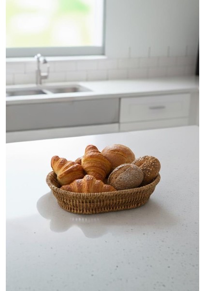 Rattan Piknik Hasır Ekmek Sepeti Meyve Sebze Sepeti Plastik Örme Küçük