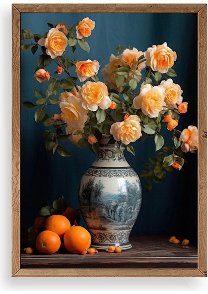 Çiçekli Vazo Ahşap Çerçeveli Tablo 30 x 42