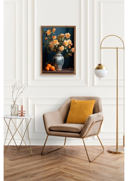 Çiçekli Vazo Ahşap Çerçeveli Tablo 30 x 42 fiyatları