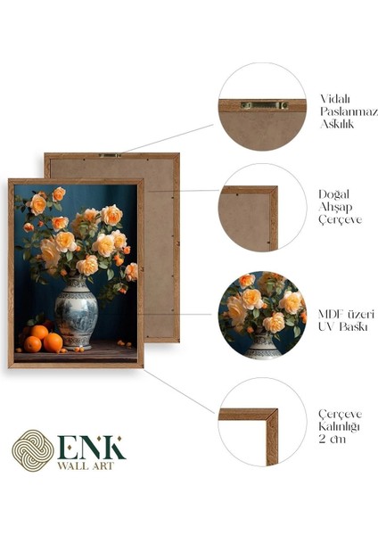 Çiçekli Vazo Ahşap Çerçeveli Tablo 30 x 42 fırsatları
