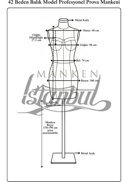 42 Beden Profesyonel Fransız Göğüs Kuplu Balık Model Terzi Mankeni Prova Mankeni fiyatları