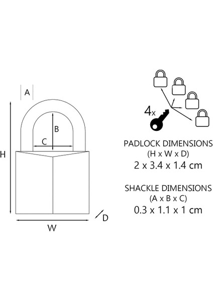 Küçük Asma Kilitler [anahtar] [4'lü Set] [eşzamanlı Kilitleme] 9120EURQBLKNOP - Sırt Çan indirimleri
