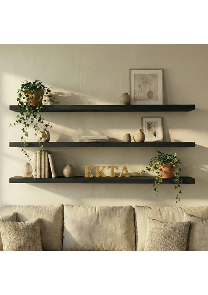 3lü Siyah Uçan Raf Duvar Rafı Duvar Kitaplık Raf Seti Duvar Aksesuarı (3 Adet 100X18CM) Mat Siyah fiyatları