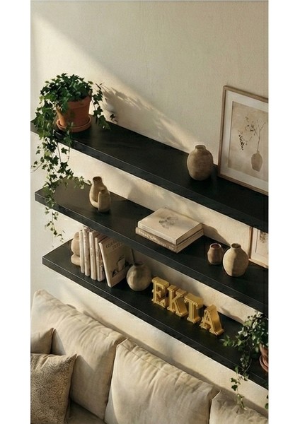 3lü Siyah Uçan Raf Duvar Rafı Duvar Kitaplık Raf Seti Duvar Aksesuarı (3 Adet 100X18CM) Mat Siyah fırsatları