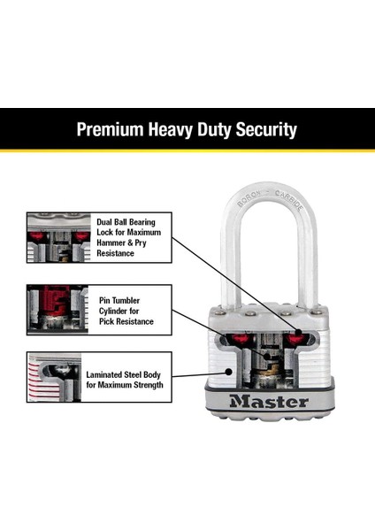 M1XQLF Magnum Ağır Hizmet Tipi Açık Asma Kilit, Anahtarlı, 4'lü Paket Anahtarlı, Gümüş indirimleri