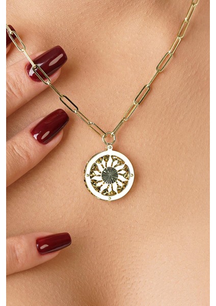 14 Ayar Altın Ataç Zincirli Güneş Kolye modelleri