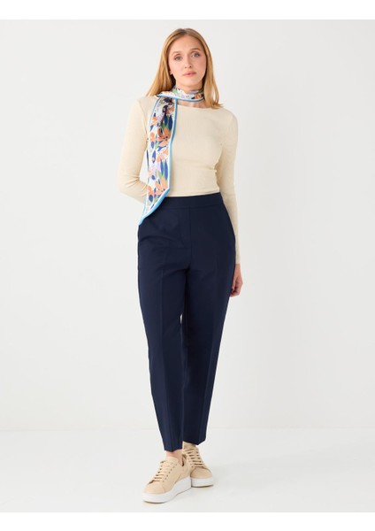 Lacivert Normal Bel Normal Paça Beli Lastikli Dokuma Pantolon