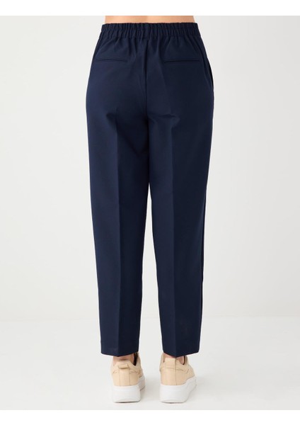 Lacivert Normal Bel Normal Paça Beli Lastikli Dokuma Pantolon