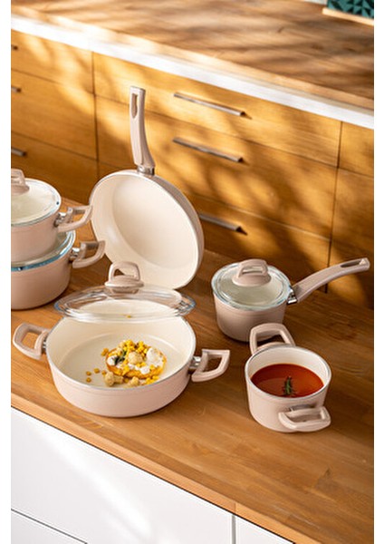 Crystal 11 Parça Tencere Seti Rosegold Seramik Kaplama 26 cm Ebatlı Şık Tasarım