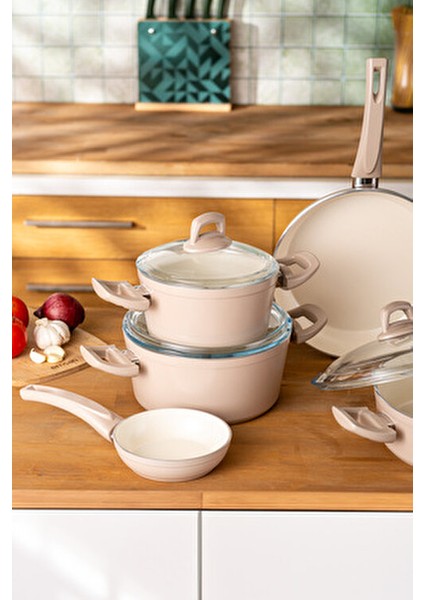 Crystal 11 Parça Tencere Seti Rosegold Seramik Kaplama 26 cm Ebatlı Şık Tasarım