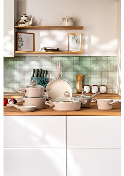 Crystal 11 Parça Tencere Seti Rosegold Seramik Kaplama 26 cm Ebatlı Şık Tasarım