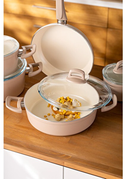 Crystal 11 Parça Tencere Seti Rosegold Seramik Kaplama 26 cm Ebatlı Şık Tasarım