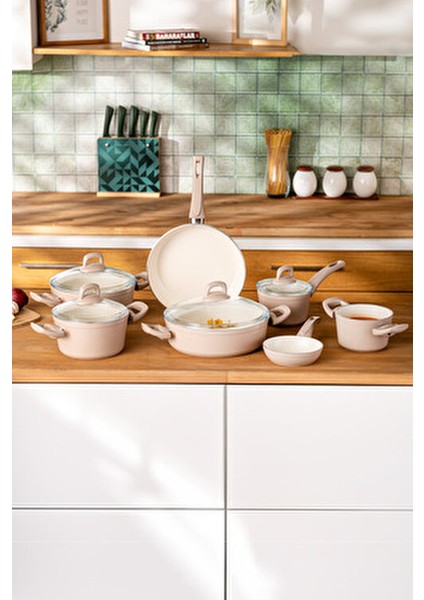 Crystal 11 Parça Tencere Seti Rosegold Seramik Kaplama 26 cm Ebatlı Şık Tasarım