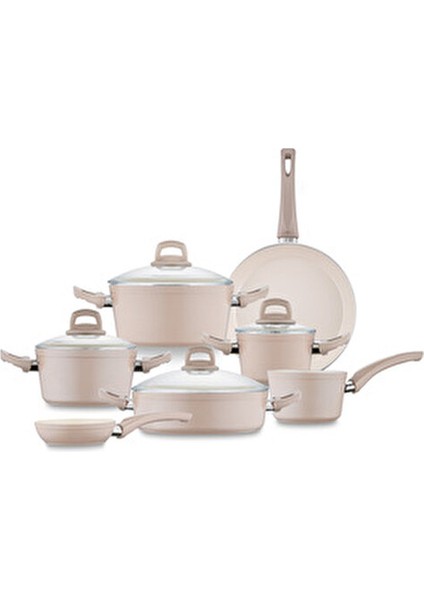Crystal 11 Parça Tencere Seti Rosegold Seramik Kaplama 26 cm Ebatlı Şık Tasarım