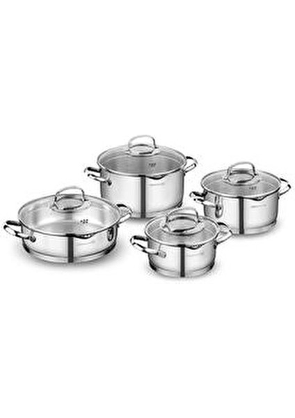 Steama Inox Çelik 8 Parça Derin Tencere Seti 20 cm, 24 cm, 26 cm Ölçülerinde