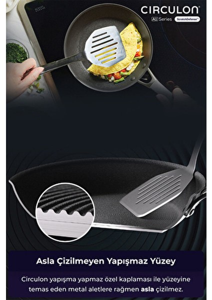 24 cm Sığ Tencere Cam Kapaklı Döküm Malzeme ile Ultra Yapışmaz Kaplama