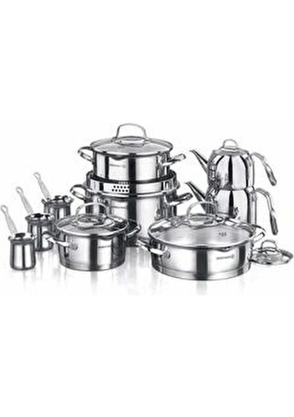 Steama 15 Parça Çelik Çeyiz Seti Inox Kaplama Derin Tencereler ve Pilav Tencereleri