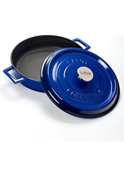 Döküm Çok Amaçlı Yayvan Tencere 28 cm Mavi 3 Kat Emaye Kaplama ile Dayanıklı Kullanım fırsatları
