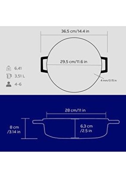 Döküm Çok Amaçlı Yayvan Tencere 28 cm Mavi 3 Kat Emaye Kaplama ile Dayanıklı Kullanım