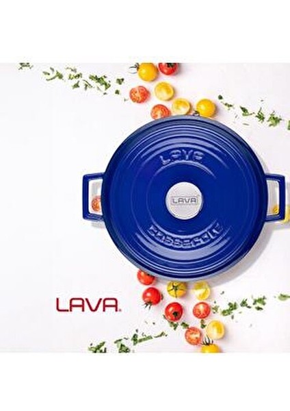 Döküm Çok Amaçlı Yayvan Tencere 28 cm Mavi 3 Kat Emaye Kaplama ile Dayanıklı Kullanım