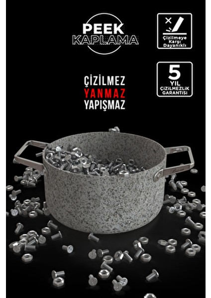 Stone-Age 26 cm Granit Çizilmez Yanmaz Yapışmaz Basık Tencere PEEK Kaplama