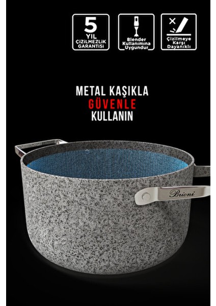 Stone-Age 26 cm Granit Çizilmez Yanmaz Yapışmaz Basık Tencere PEEK Kaplama