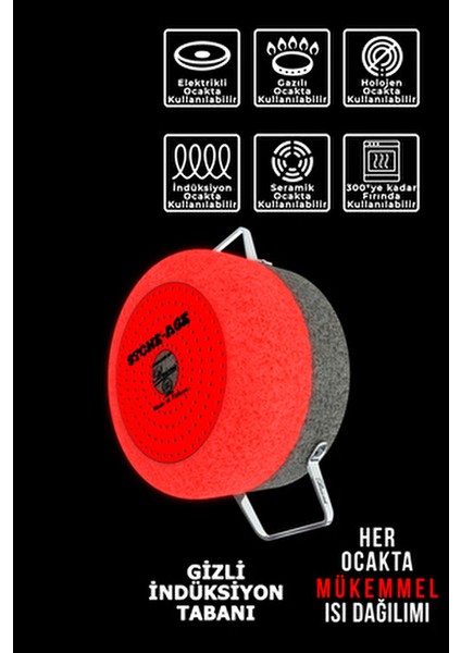 Stone-Age 26 cm Granit Çizilmez Yanmaz Yapışmaz Basık Tencere PEEK Kaplama