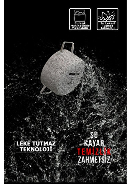 Stone-Age 26 cm Granit Çizilmez Yanmaz Yapışmaz Basık Tencere PEEK Kaplama