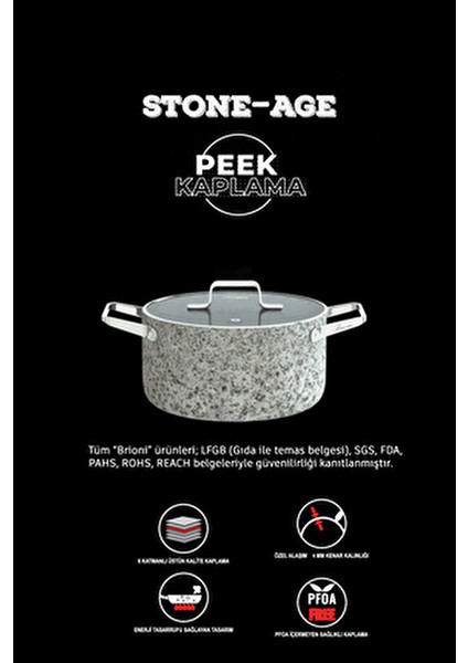 Stone-Age 26 cm Granit Çizilmez Yanmaz Yapışmaz Basık Tencere PEEK Kaplama