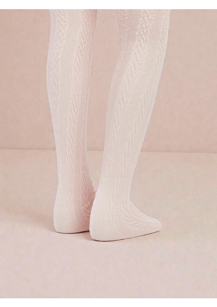 Kız Çocuk Dokulu Pamuklu Pembe Külotlu Çorap