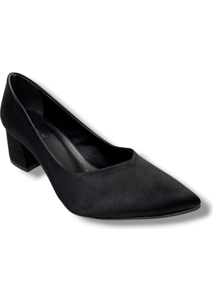 Mengi 690-26 Saten Kısa Kare Topuk Kadın Ayakkabı 38-40