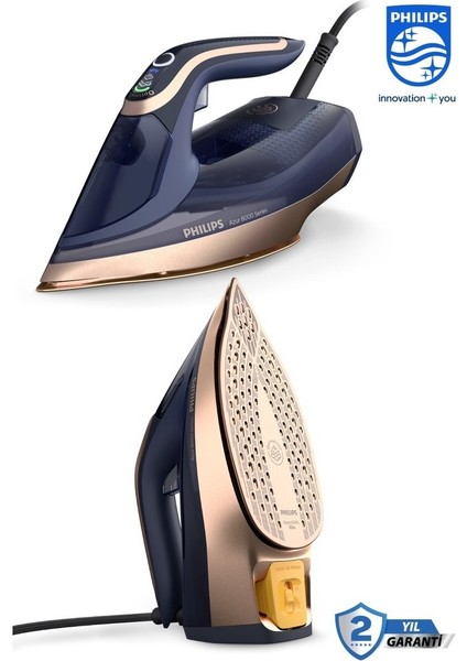 Akıllı Sensörlü Kumaşa Göre Isı Ayarlayan Azur Buharlı Ütü 8000 Serisi, 260G Turbo Şok Buhar, 3000 W+ Yün&hav Temizleyici