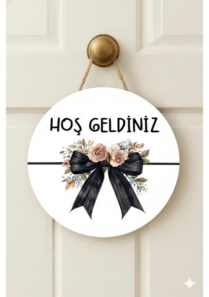 Hoşgeldiniz Kurdele Kapı Süsü Ahşap Mdf Uv Baskı Kapı Süsü