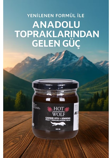 Hot Wolf Ginsengli , Çakşır Otlu , Tongkhat Ali , Epimedium2, Panax , Erkeklere Özel Kuvvet Macunu 240 gr