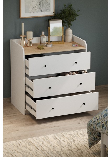 3 Çekmeceli Şifonyer 6 Bölmeli Şifonyer Dolap Yatak Odası Dolabı Begüm Safir Meşe Beyaz fiyatları