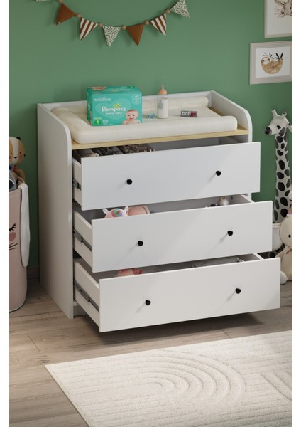 3 Çekmeceli Şifonyer 6 Bölmeli Şifonyer Dolap Yatak Odası Dolabı Begüm Safir Meşe Beyaz fırsatları